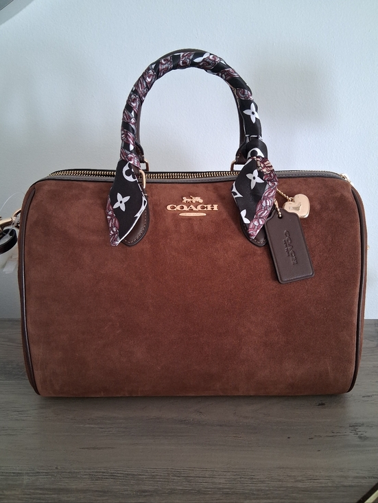 Coach Handbags - NWT Authentic Coach Suede Rowan Large Satchel Coach Heart Charm,  Bag Scarf